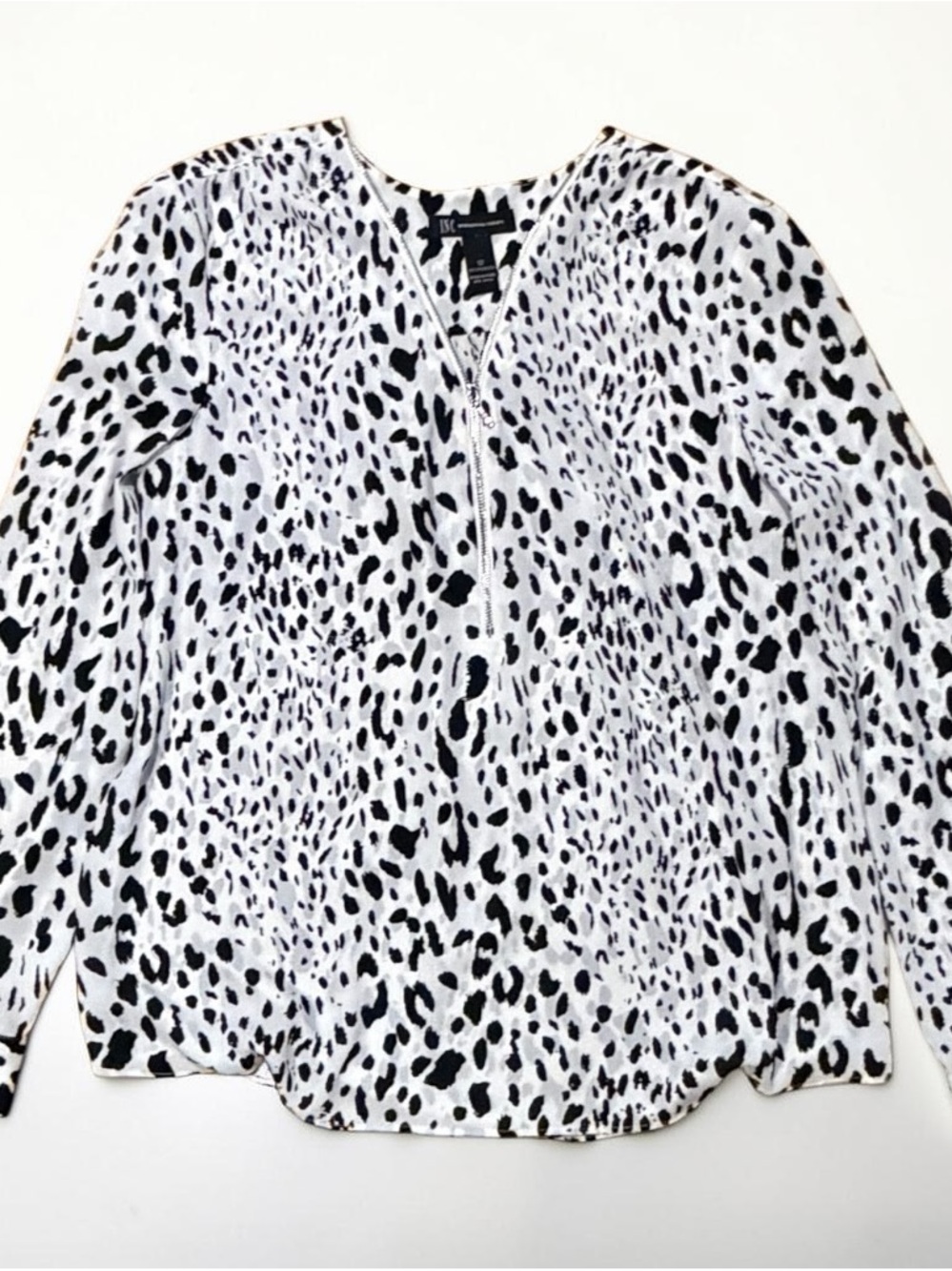 INC International Concepts Black and White Animal Print V-Neck Blouse